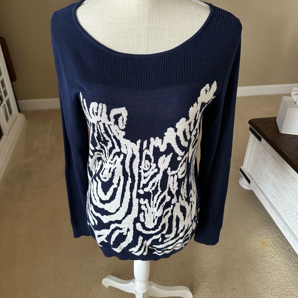 Navy and White Zebra Print Sweater